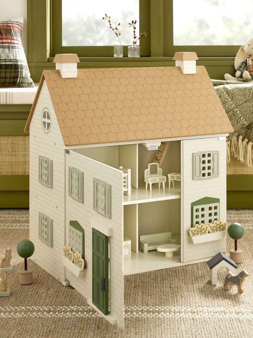 Toy Doll Townhouse with Furniture –Hearth & Hand Magnolia 20pc Cream Wood Set